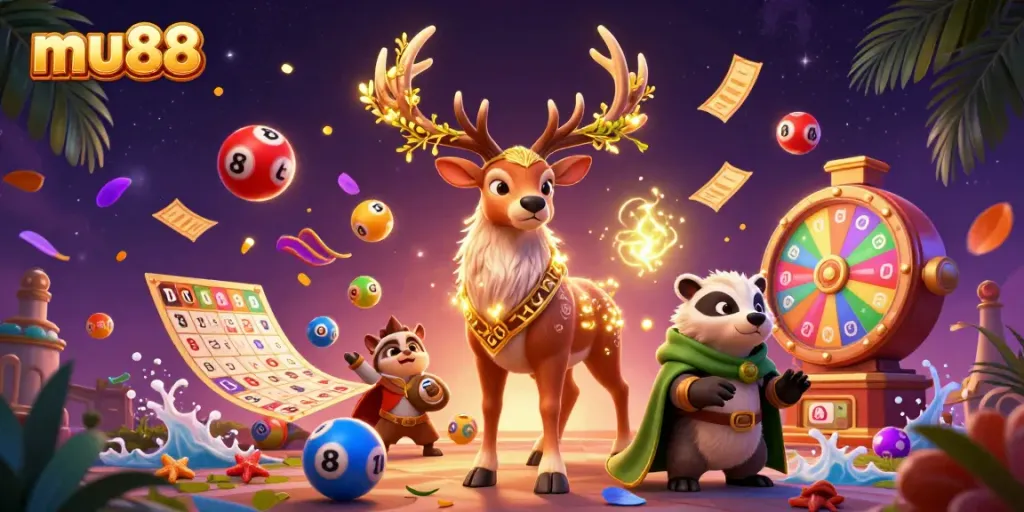 Engage with mu88's vibrant 3D casino scene showcasing interactive gaming elements and enchanting characters.