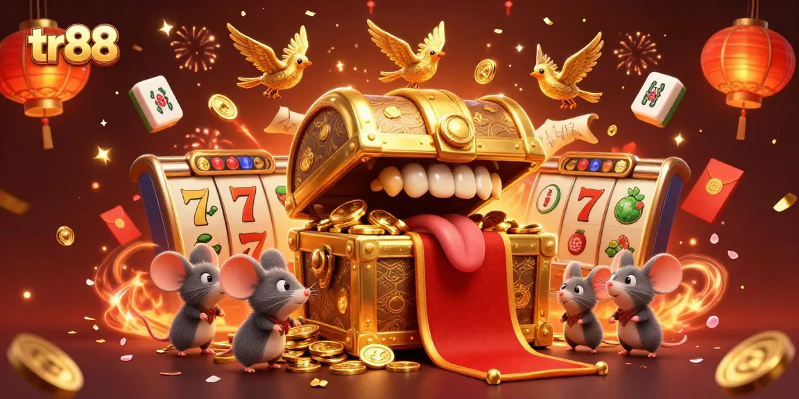 Experience thrilling wins at tr88 with a captivating illustration of casino treasures and animated riches.