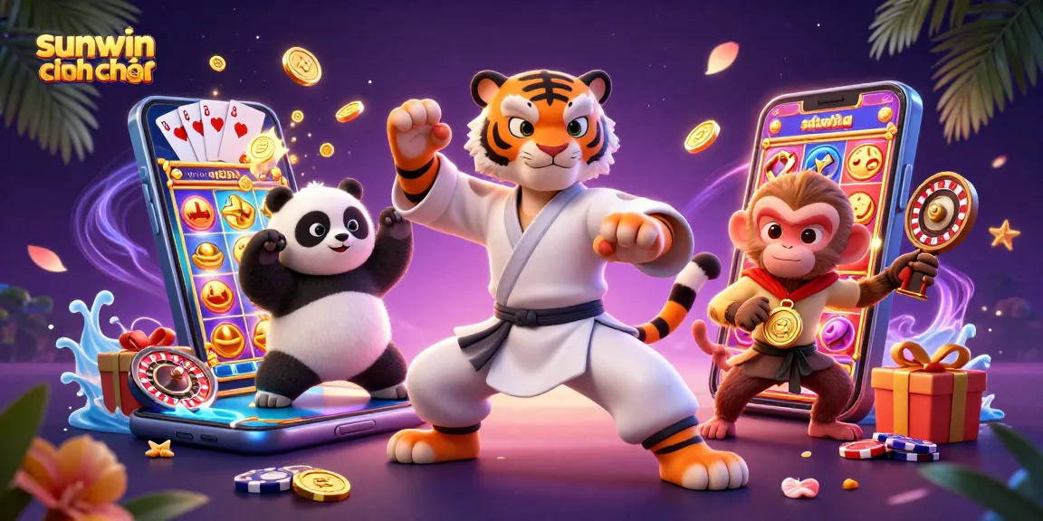 Experience the thrilling sunwin chính chủ gaming scene with cartoon characters and 3D slot elements.