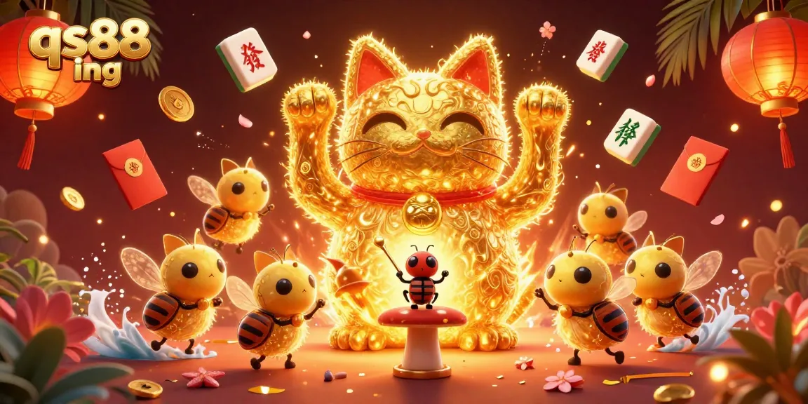 Experience dynamic gaming at qs88 ing with a lively lucky cat and casino-themed elements.